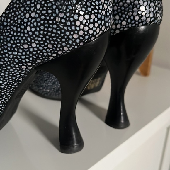 John Fluevog Attention Paris Suede Rounded Toe Leather Retro High Heels - Picture 6 of 11